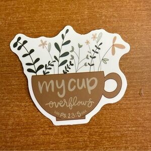 Brown and‎ White Sticker with Floral Design